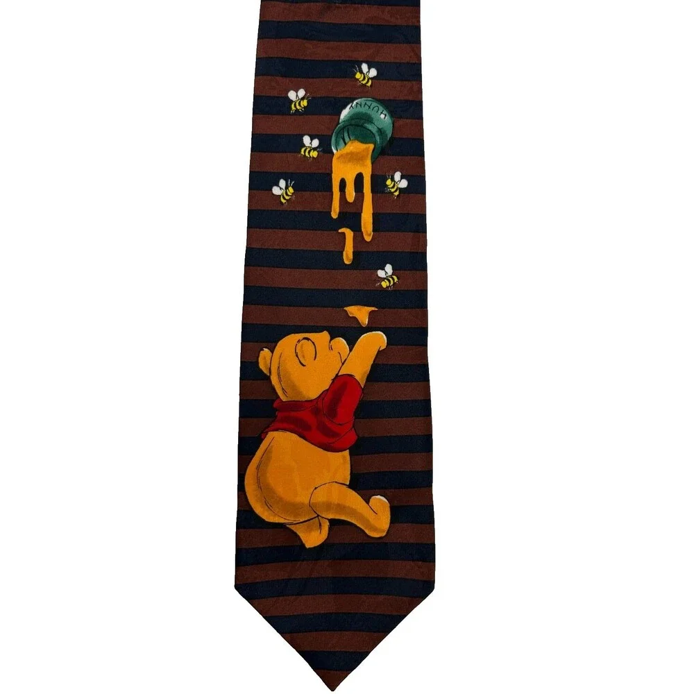 Disney Winnie the‎ Pooh Honey Pot Tie Brown & Black Striped  57.5